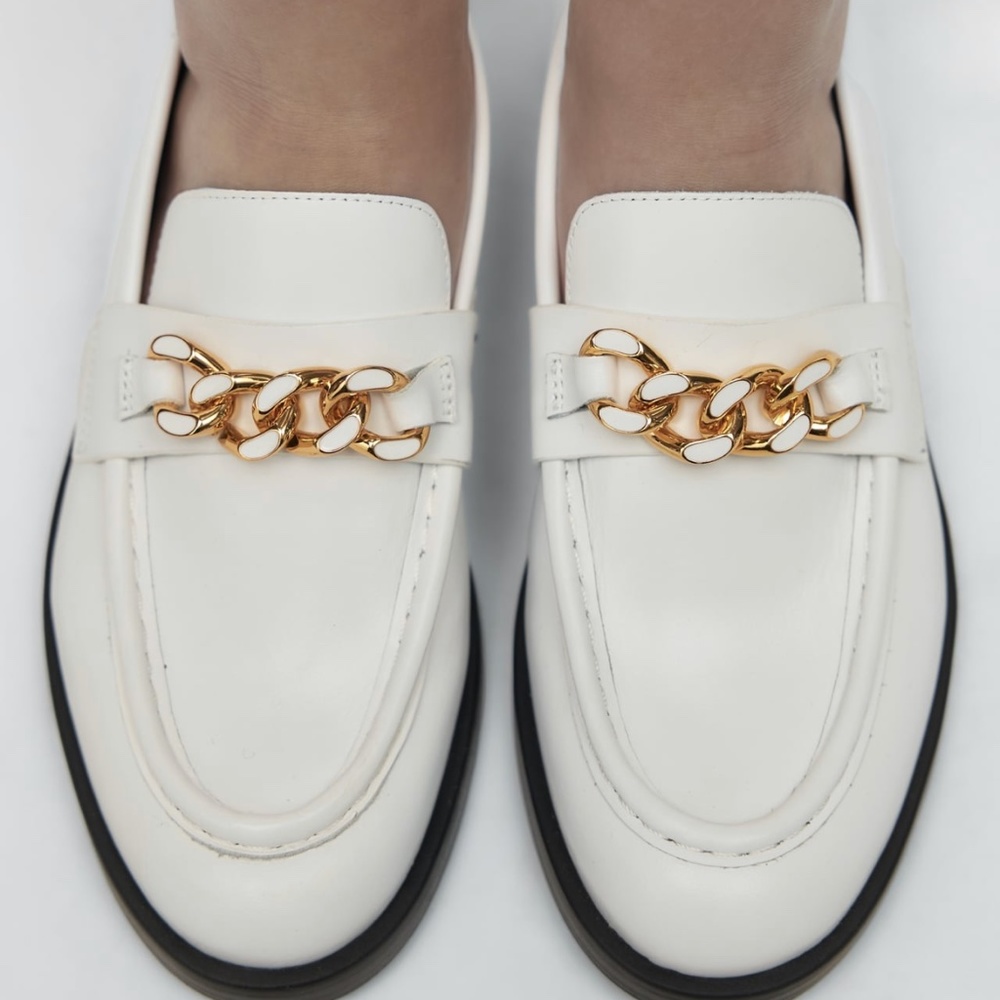 Zara limited edition chain trim leather loafers